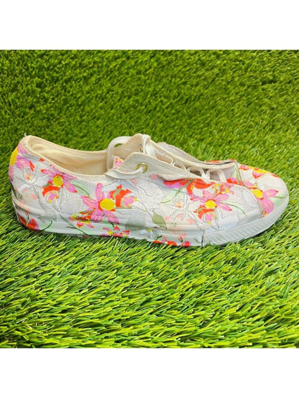Converse Pat Bo Floral Womens Size 6 Beige Pink Athletic Running Shoes Sneakers